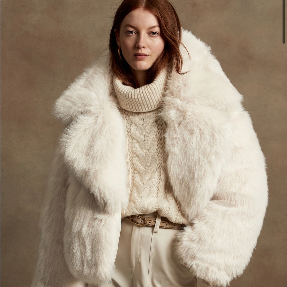 Banana Republic Apres Puffer Faux Fur Reversible White M